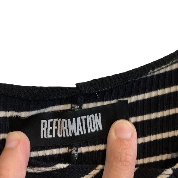 Reformation Black and White Striped Body Con Mini Dress - Picture 5 of 7